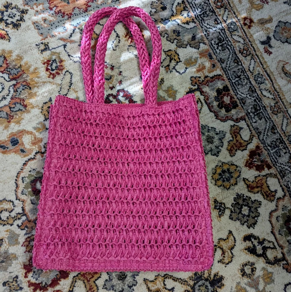 Juicy Couture Pink Crochet Tote Bag with Embroidered Logo